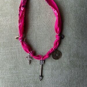 Pink bandana charm arrow cross coin token lock necklace choker 14in clasping